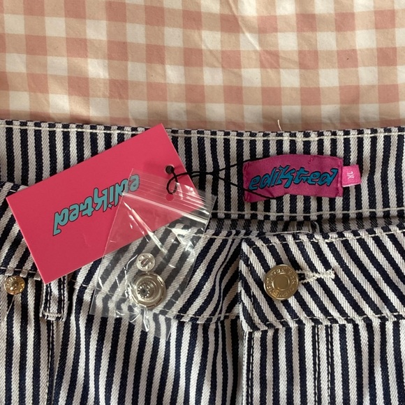 Navy Blue Striped Edikted Cargo Pants - Picture 2 of 4